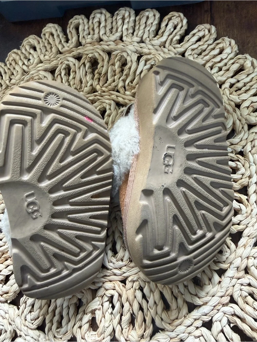 UGG Baby Chestnut Brown Slippers with Cream Fur Trim